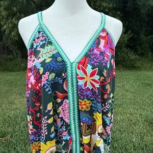 Elephant Floral Beachy Coastal Coverup Maxi Dress Womens Size Medium Multicolor